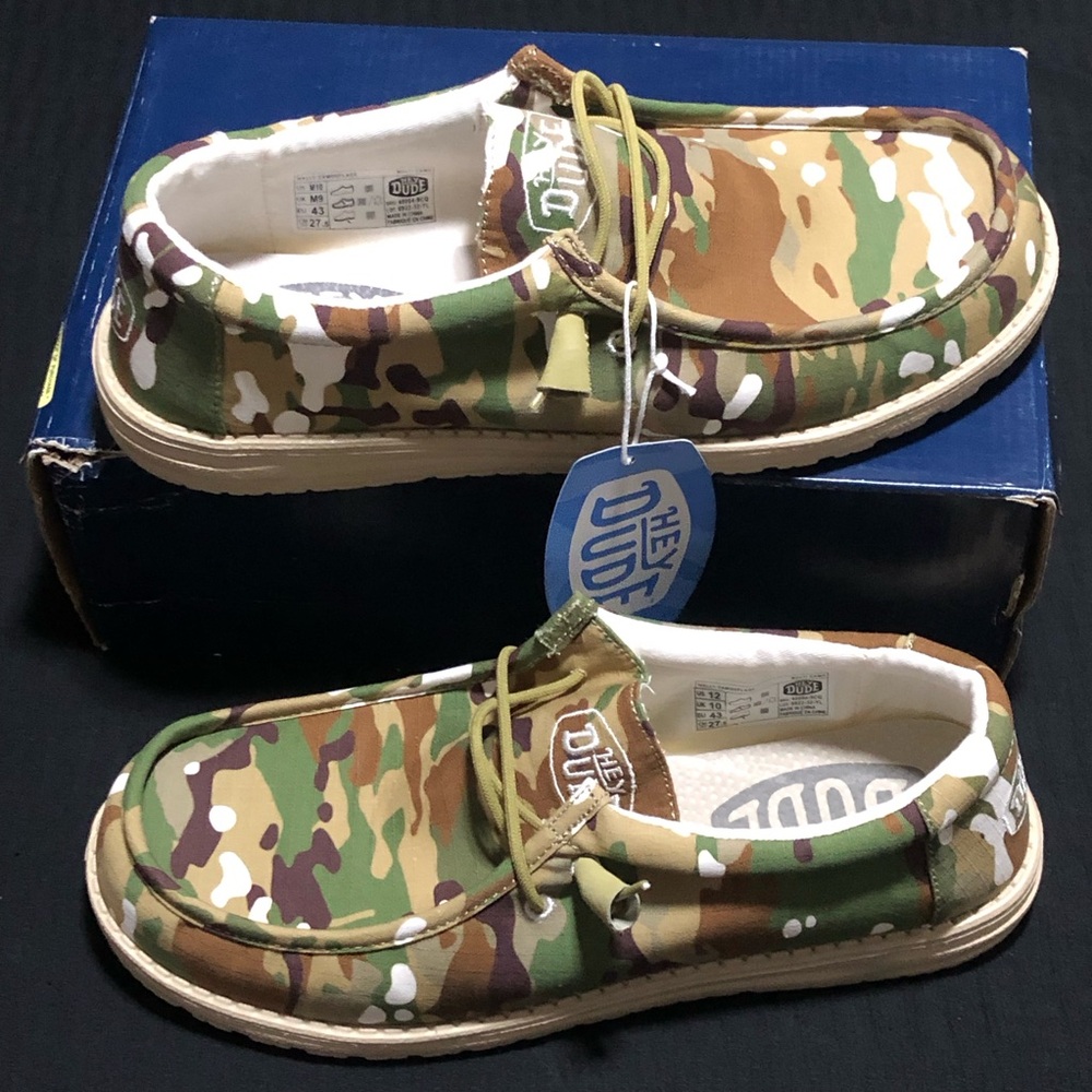 Hey Dude Wally Camouflage Slip-on Shoes Men's 10 Olive Army Green NWT Rare! - Picture 5 of 6